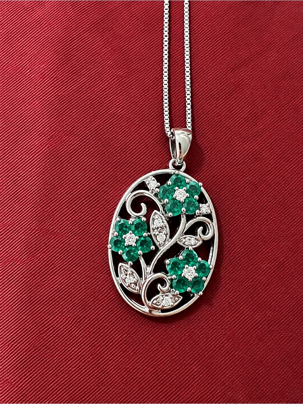 Macy's 925 Sterling Silver Natural Green Emerald & Diamond